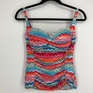 La Blanca Tankini Top Womens 8 Multicolored Ruched Colorful‎ Bright Zigzag